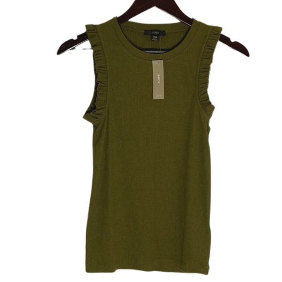 J. Crew Tops - J. Crew Ruffle Sleeve Olive Moss Green Ribbed Tank NWT XXS